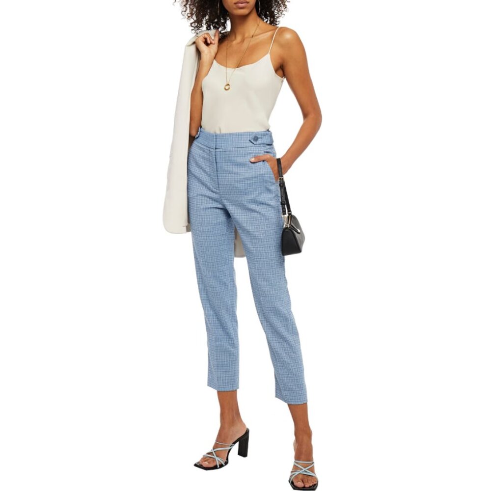 NWOT Veronica Beard Gamila woven slim-leg pants blue plaid Size 10
